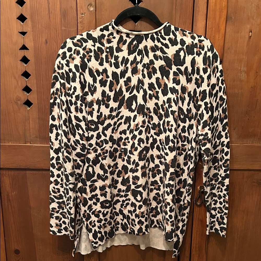 Leopard Print Cowl Neck Sweater - Cream & Brown